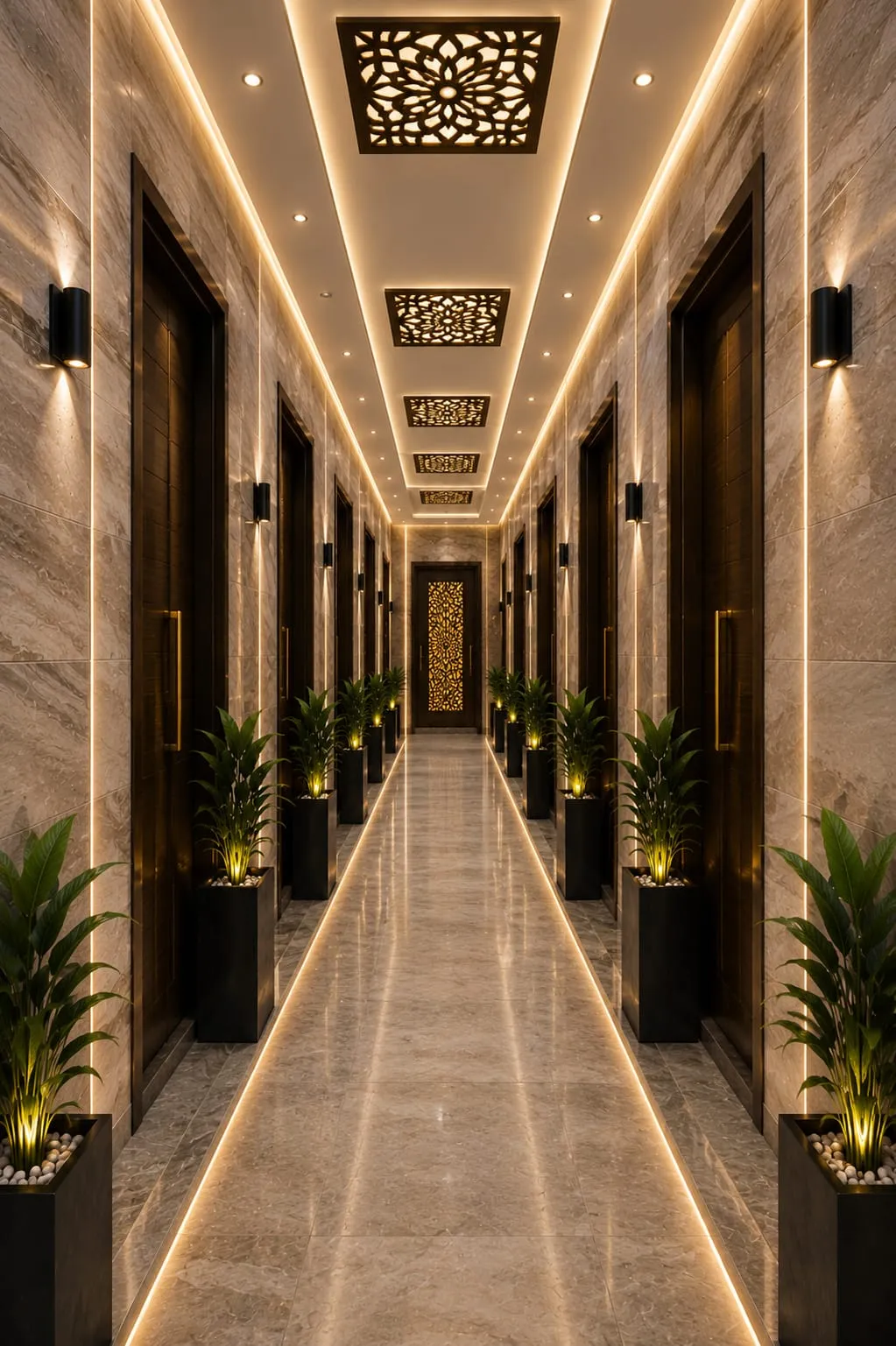 Reception hall with elegant lighting